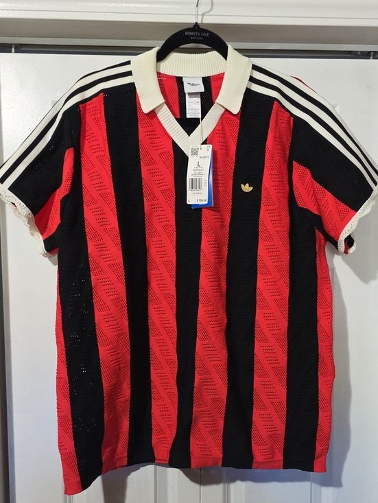 adidas Originals Tops - Adidas Originals Red & Black Striped Polo Shirt